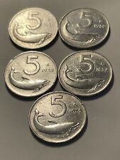 Lotto 5 Monete 5 Lire del 1951 1952 1953 1954 1955 Originale Antica Rara Delfino