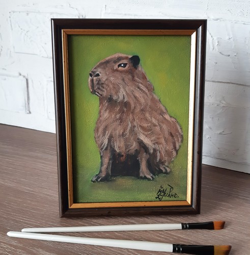 Capybara dipinto olio - dipinto,