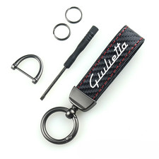 Portachiavi Auto per Alfa Romeo Logo Giulietta in Pelle Carbonio Rosso