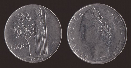 100 lire 1968 - 100, italia