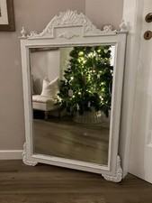Specchio bianco Shabby Chic in legno, dipinto a mano 