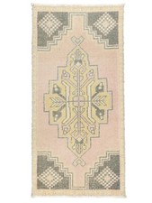 Tappetino da bagno vintage turco Oushak 1,7 x 3,2 piedi - tappeto di lana rosa - decorazione bagno boho