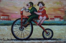 OLIO SU TELA SALVO LOMBARDO "BICICLO" TOP QUALITY