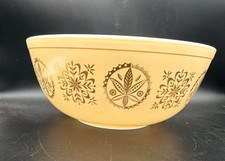 Pyrex vintage 4 qt. Ciotola di miscelazione promozionale insegne esagonali oro marrone chiaro beige #404