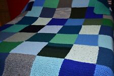 Coperta matrimoniale all'uncinetto, dimensioni 2,60 x 2,60 blu, grigio, verde