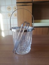 SECCHIELLO VINTAGE PORTA GHIACCIO IN VETRO CON PINZA