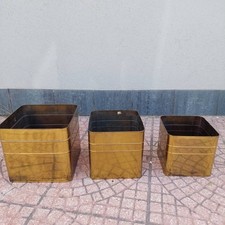 Set di 3 vasi da giardino in metallo, trio quadrato in ottone, vintage anni '60