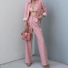 Zara Pantaloni In Lino Rosa A