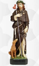 Statua di San Rocco cm 66 x 19 in marmo resina piena decorata a mano 
