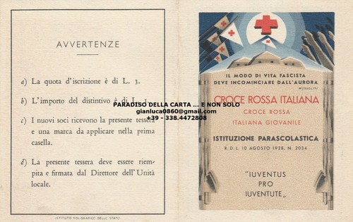 Tessera giovanile croce rossa - giovanile,,