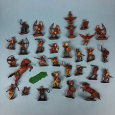 Set di figure giocattolo vintage nativi americani indiani e cowboy dipinti a mano in plastica