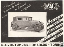 PUBBLICITA' 1928 AUTO D'EPOCA ANSALDO LUSSO MODA TORINO MODELLO GUIDA INTERNA