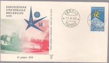 ITALIA BUSTA FDC ANNULLO PRIMO GIORNO ALA 1958 VERONA FDC ESPOSIZIONE BRUXELLES
