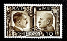 1941 Adolf Hitler & Benito Mussolini & Pugnali Roma-Berlino Asse Emissione Francobollo Zecca