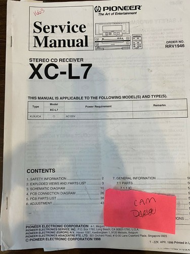 Pioneer xcl7 manuale - manuale, di