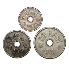 ROMANIA Carol I Lotto tre monete 5 10  20 Bani 1905