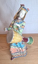 RARA antica statua cinese Fencai Famille porcellana rosa ballerina musicista