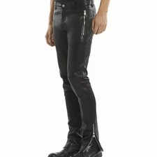 Uomo Nero Pelle Pantalone 100%