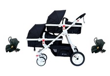 PASSEGGINO CARROZZINA TRIO 3in1 DOPPIO/GEMELLARE NERO E BIANCO DUE OVETTI AUTO