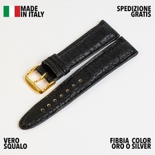 CINTURINO OROLOGIO ARTIGIANALE MADE IN ITALY VERA PELLE VERO SQUALO 15MM NERO