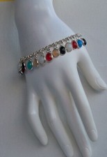 DELIZIOSO BRACCIALE ARG.925 RODIATO E UNA CASCATA CABOCHON PIETRE SEMI-PREZIOSE