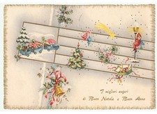 1965 decorazioni natalizie trenino campana folletto cartolina Buon Natale