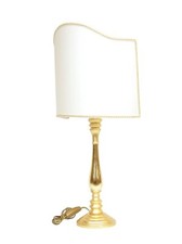 Lampada Grande Da Tavolo Stelo In Legno Oro - Paralume Vela Ventola Avorio 60 CM