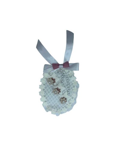 Applicazione lana tulle perle - lana,