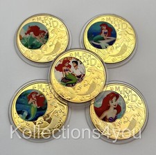 Monete Placcate Oro La Piccola Sirenetta, Principessa Dell'Acqua, Monete Disney
