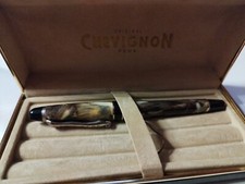 CHEVIGNON penna stilografica marmorizzata antica Argento Con Cofanetto 