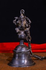 Antico buddismo tibetano 26" bronzo Ganesha elefante dio Buddha Zhong campana parete da appendere