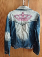 Giacca denim rosa corona sul retro taglia 8 10 EU36 ottime condizioni Y2k vintage 