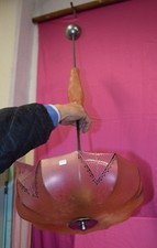 Lampadario vetro rosa salmone anni '40 Italia  h. cm. 100x33,5 Chandelier SV3 °