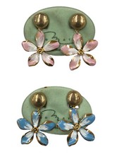 ORECCHINI CLIP FIORE METALLO ORO E SMALTO BIGIOTTERIA VINTAGE ANNI 70-90 CM 5,5