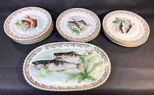 Antico Servizio Da Pesce Piatto E Piatti IN Porcellana Originale Vintage