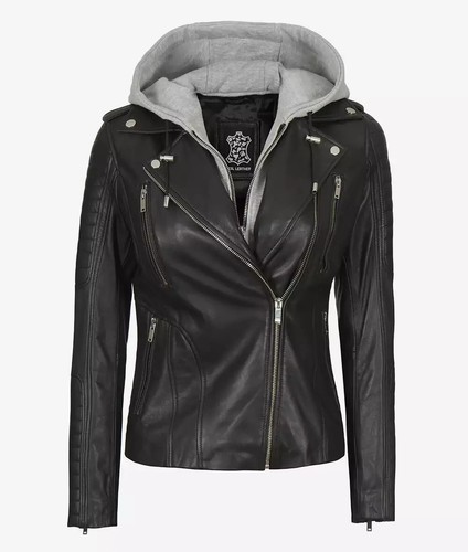 Giacca donna moto pelle nera