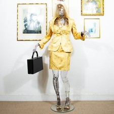 Set abito e blazer vintage Moschino Couture broccato dorato bodycon anni 90 UK 12