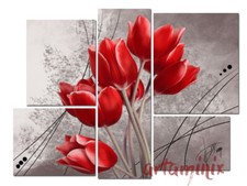 QUADRI MODERNI ASTRATTI TULIPANI ROSSI TORTORA ARREDO CASA