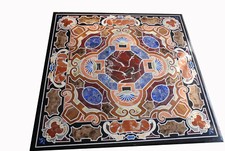 Tavolo Centro In Marmo Nero Fatti A Mano Marqueterie Pietra Dura 36"