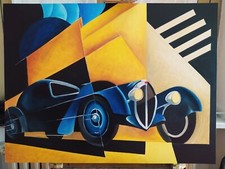 quadro DIPINTO A MANO Bugatti futurista olio su tela 80x60 Buzzoni Filippo