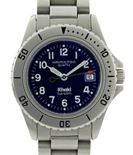 Orologio Hamilton 31 mm vintage kaki blu quadrante sunburst quarzo sub diver - 8587B!