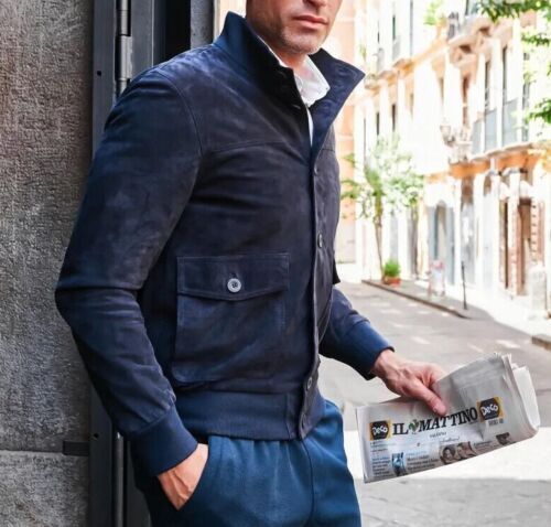 Giacca pelle blu uomo - , pura