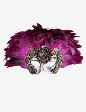 Medea con Piume Tigrate Maschera Veneziana Originale Artigianale Fatta A Venezia