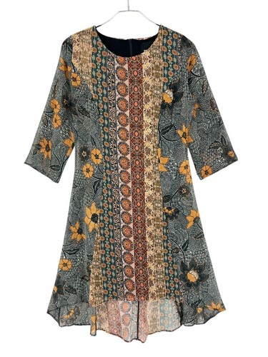 Abito lungo girocollo desigual - lungo,