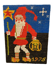 Opera d'arte danese a punto croce, Babbo Natale 1975 L43 cm L60 senza cornice