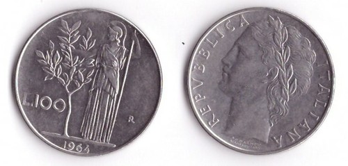 1964 italia lire 100 minerva - 1964,