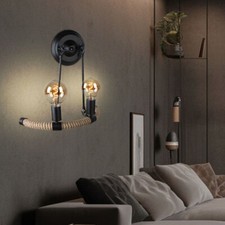 Lampada Da Parete In Canapa Design Rustico Nera Per Corridoio E Soggiorno