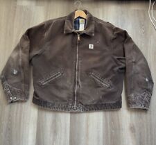 VTG Carhartt Detroit Jacket J97 DKB Brown Blanket Lined Distressed Faded Size XL