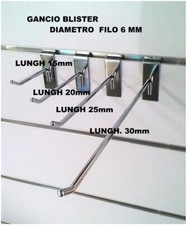 GANCI ESPOSITORI CM 20 D 6mm PORTA BLISTER IN ACCIAIO CROMATO PANNELLO DOGATO