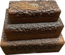 Set 3 Scatole in palissandro intarsiato e ottone - Porta Gioielli